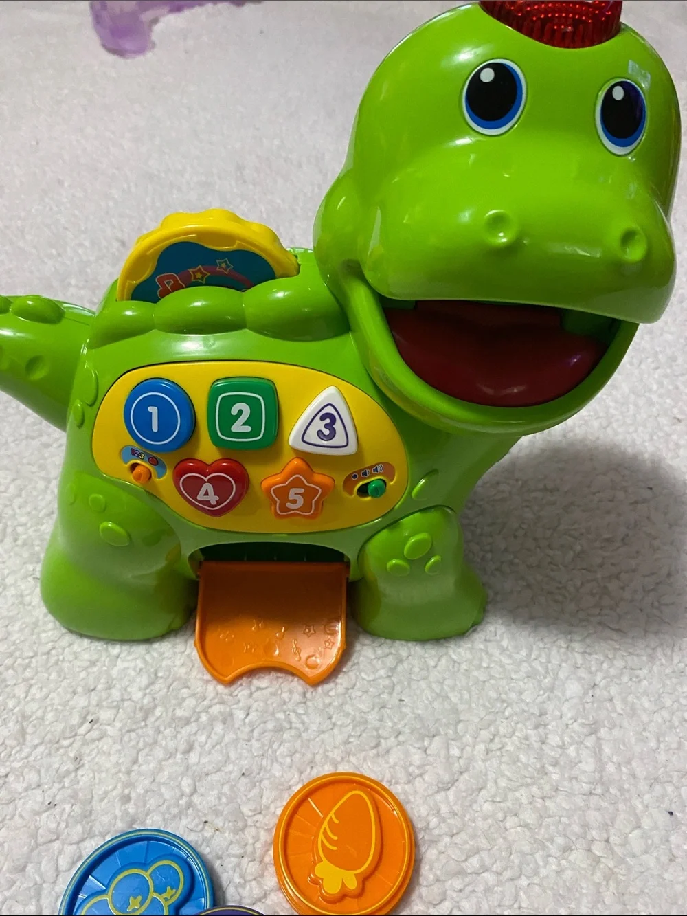 Interactive Green Dino Learning Toy with Lights and Buttons